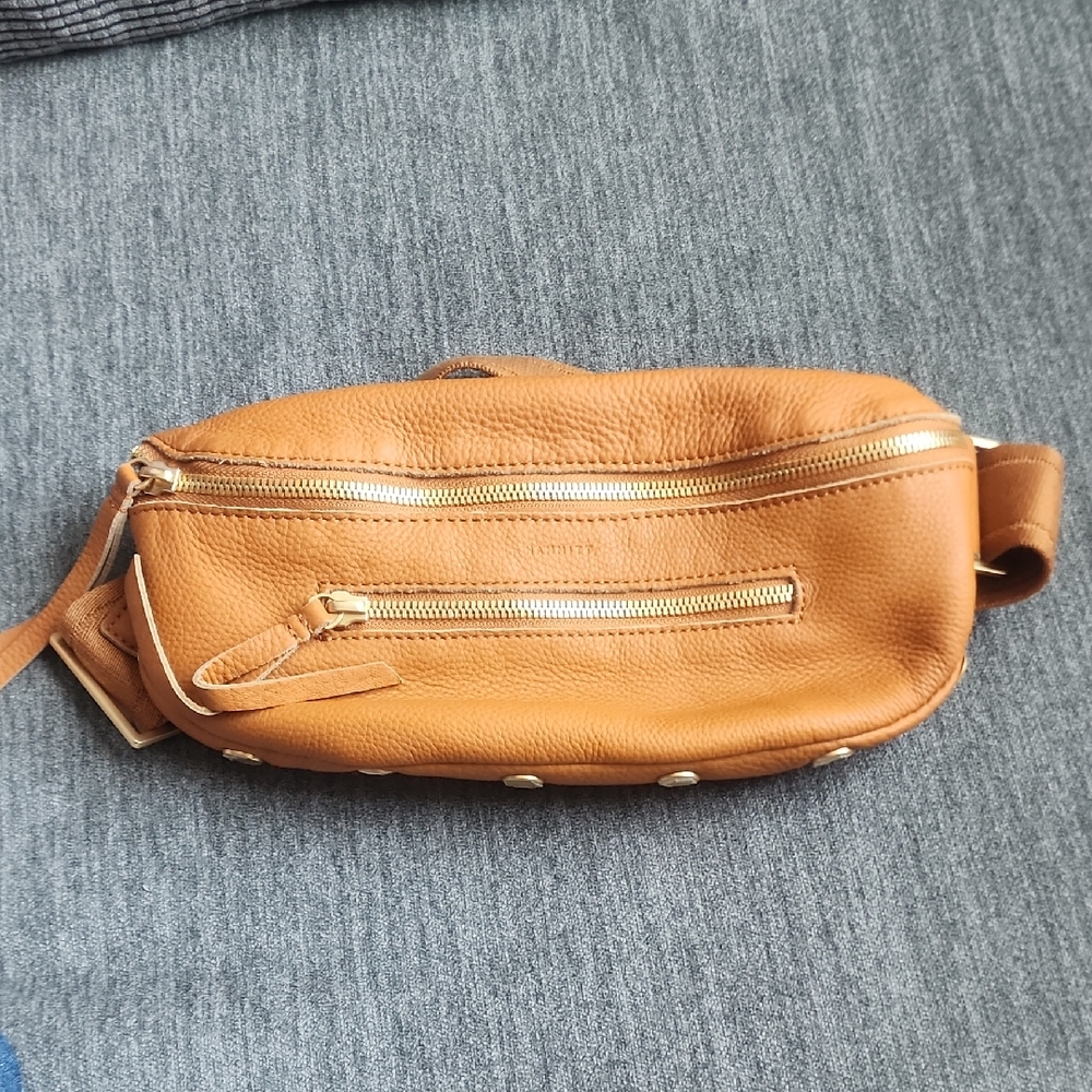 Hammitt Charles Medium Nectar  Tan Leather Pouch with Red Lining